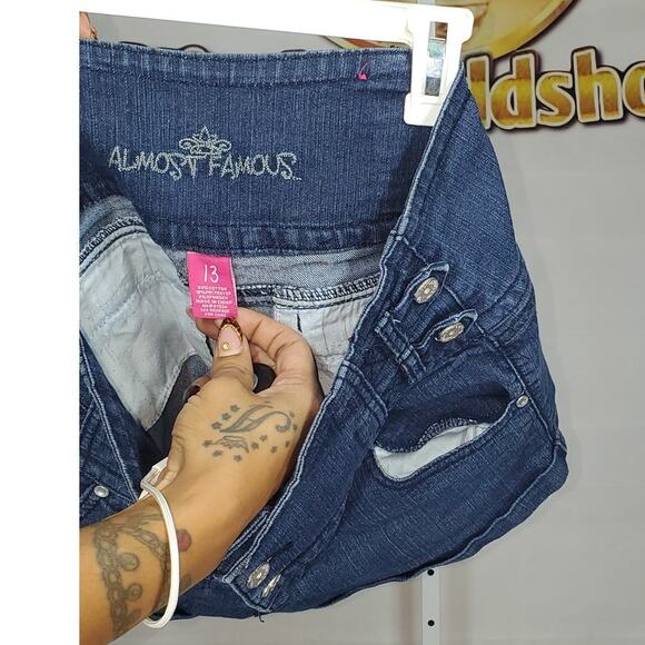 Almost Famous Women’s Blue High Waist Button Front Denim Shorts Size 13 - Picture 6 of 7